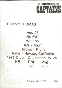 1977 TCMA Shreveport Captains #0610 William Thomas Back