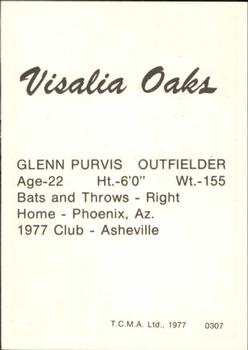 1977 TCMA Visalia Oaks #0307 Glenn Purvis Back