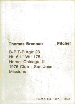 1977 TCMA Waterloo Indians #0042 Thomas Brennan Back