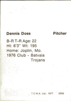 1977 TCMA Waterloo Indians #0059 Dennis Doss Back