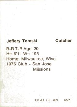 1977 TCMA Waterloo Indians #0047 Jeffery Tomski Back
