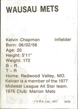 1977 TCMA Wausau Mets #0478 Kelvin Chapman Back