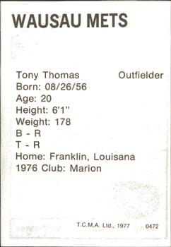 1977 TCMA Wausau Mets #0472 Tony Thomas Back