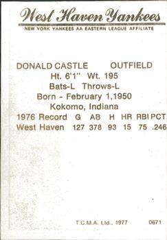 1977 TCMA West Haven Yankees #0671 Donald Castle Back