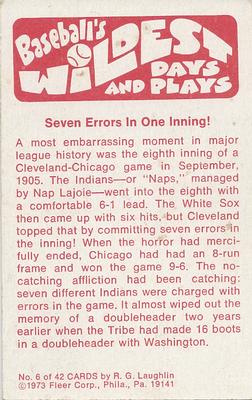 1974 Fleer Official Major League Patches - Baseball's Wildest Days and Plays #6 Seven Errors in One Inning Back
