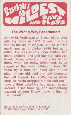 1974 Fleer Official Major League Patches - Baseball's Wildest Days and Plays #13 Wrong-Way Baserunner Back