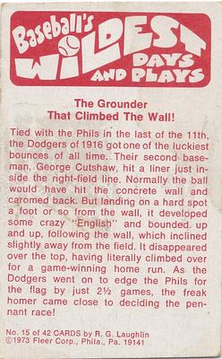 1974 Fleer Official Major League Patches - Baseball's Wildest Days and Plays #15 Grounder Climbed Wall Back