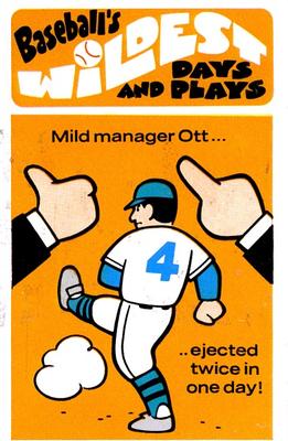 1974 Fleer Official Major League Patches - Baseball's Wildest Days and Plays #17 Ejected Twice in a Day - Mel Ott Front