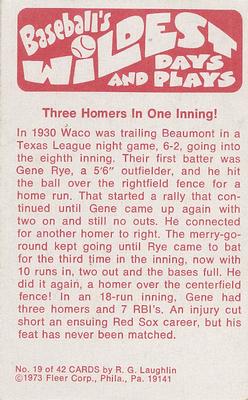 1974 Fleer Official Major League Patches - Baseball's Wildest Days and Plays #19 Three Homers in One Inning Back