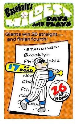 1974 Fleer Official Major League Patches - Baseball's Wildest Days and Plays #29 Giants Win 26 Straight But Finish Fourth Front