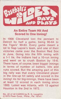 1974 Fleer Official Major League Patches - Baseball's Wildest Days and Plays #42 Entire Team Hit and Scored in Inning Back