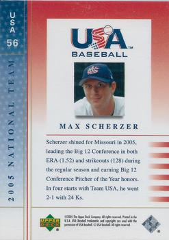 2005 Upper Deck USA Baseball 2005 National Team #USA 56 Max Scherzer Back