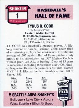 1976 Shakey's Pizza #1 Ty Cobb Back