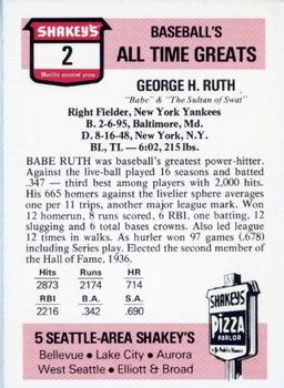 1976 Shakey's Pizza #2 Babe Ruth Back