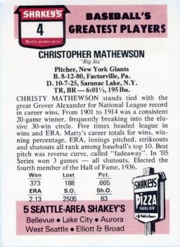 1976 Shakey's Pizza #4 Christy Mathewson Back