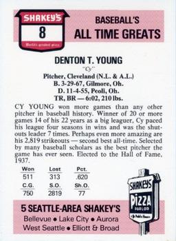 1976 Shakey's Pizza #8 Cy Young Back