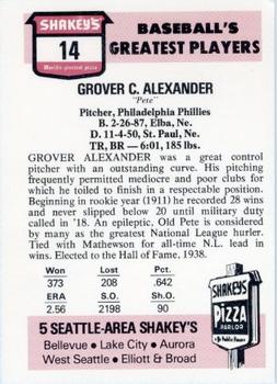 1976 Shakey's Pizza #14 Grover Cleveland Alexander Back