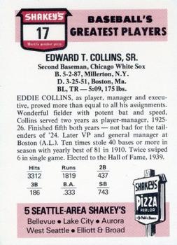 1976 Shakey's Pizza #17 Eddie Collins Back