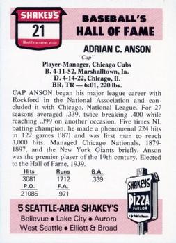 1976 Shakey's Pizza #21 Cap Anson Back