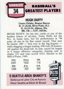 1976 Shakey's Pizza #34 Hugh Duffy Back