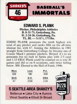 1976 Shakey's Pizza #46 Eddie Plank Back