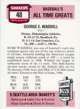 1976 Shakey's Pizza #48 Rube Waddell Back