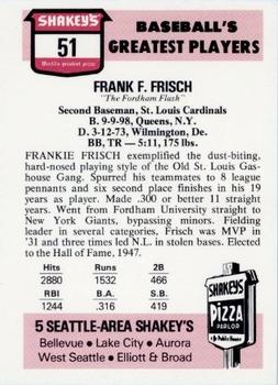 1976 Shakey's Pizza #51 Frankie Frisch Back