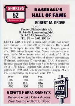 1976 Shakey's Pizza #52 Lefty Grove Back