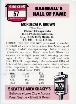 1976 Shakey's Pizza #57 Mordecai Brown Back