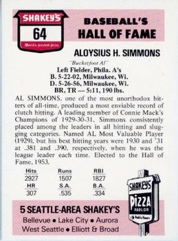 1976 Shakey's Pizza #64 Al Simmons Back