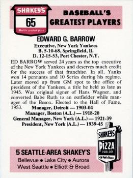 1976 Shakey's Pizza #65 Ed Barrow Back