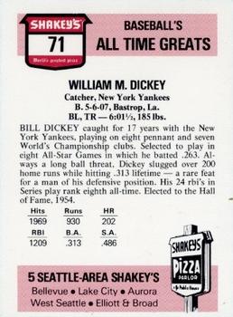 1976 Shakey's Pizza #71 Bill Dickey Back