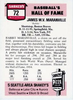 1976 Shakey's Pizza #72 Rabbit Maranville Back