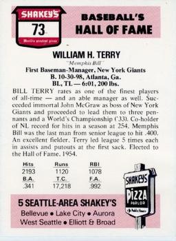 1976 Shakey's Pizza #73 Bill Terry Back