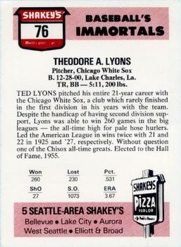 1976 Shakey's Pizza #76 Ted Lyons Back