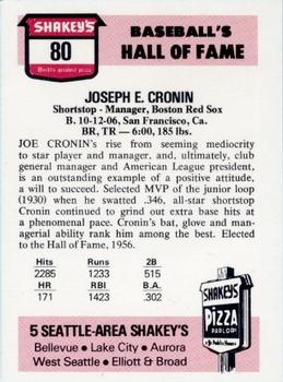 1976 Shakey's Pizza #80 Joe Cronin Back