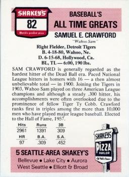 1976 Shakey's Pizza #82 Sam Crawford Back