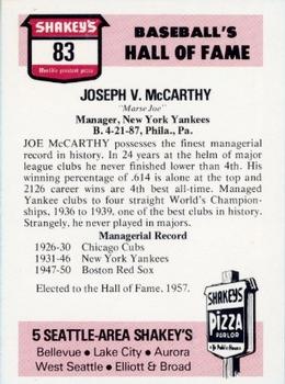 1976 Shakey's Pizza #83 Joe McCarthy Back