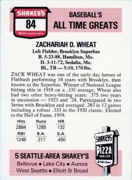 1976 Shakey's Pizza #84 Zack Wheat Back