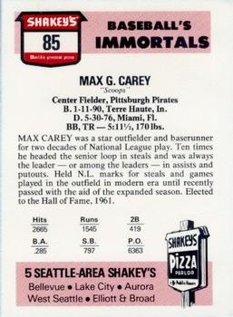 1976 Shakey's Pizza #85 Max Carey Back