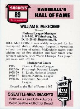 1976 Shakey's Pizza #89 Bill McKechnie Back