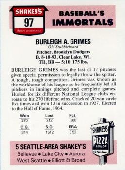 1976 Shakey's Pizza #97 Burleigh Grimes Back