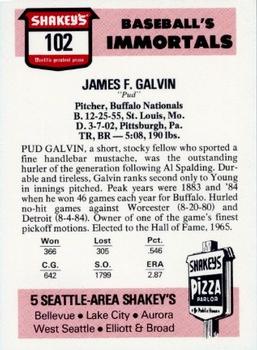 1976 Shakey's Pizza #102 Pud Galvin Back