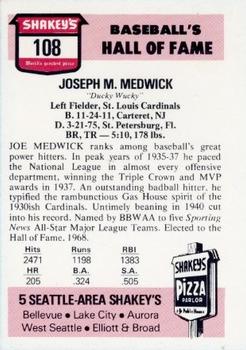 1976 Shakey's Pizza #108 Joe Medwick Back