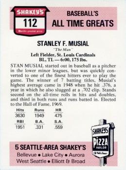 1976 Shakey's Pizza #112 Stan Musial Back