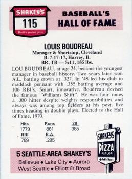 1976 Shakey's Pizza #115 Lou Boudreau Back