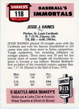 1976 Shakey's Pizza #118 Jesse Haines Back