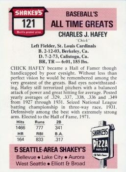 1976 Shakey's Pizza #121 Chick Hafey Back
