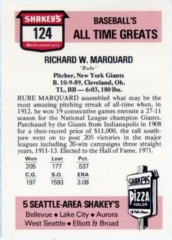 1976 Shakey's Pizza #124 Rube Marquard Back