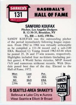 1976 Shakey's Pizza #131 Sandy Koufax Back